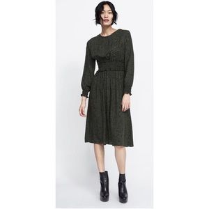 Zara XS Animal Print Green Midi Dress Cinch Waist